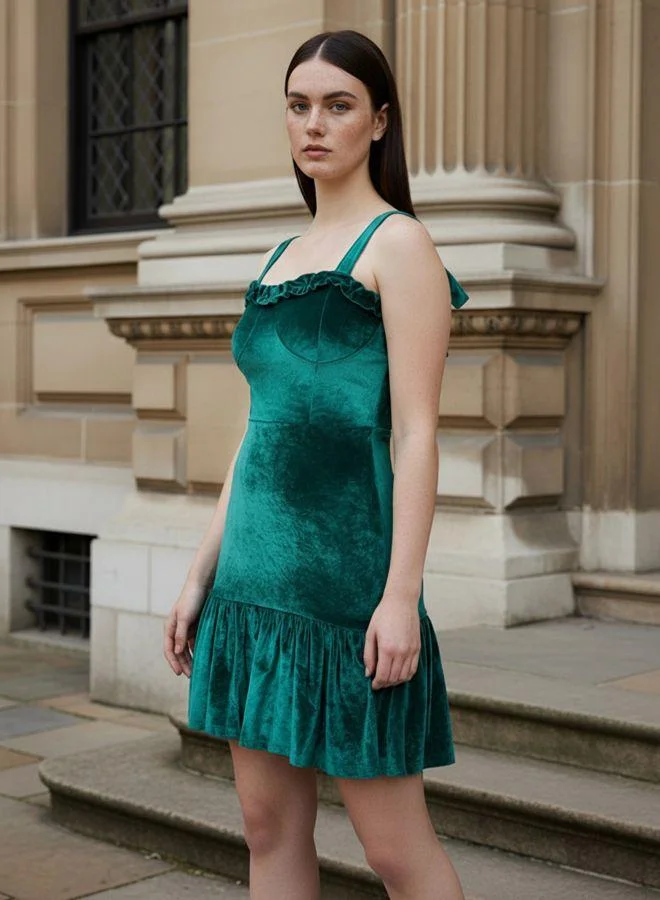 مرفوعة Women Fit and Flared Solid Sweetheart Sleeveless Tiered Dress